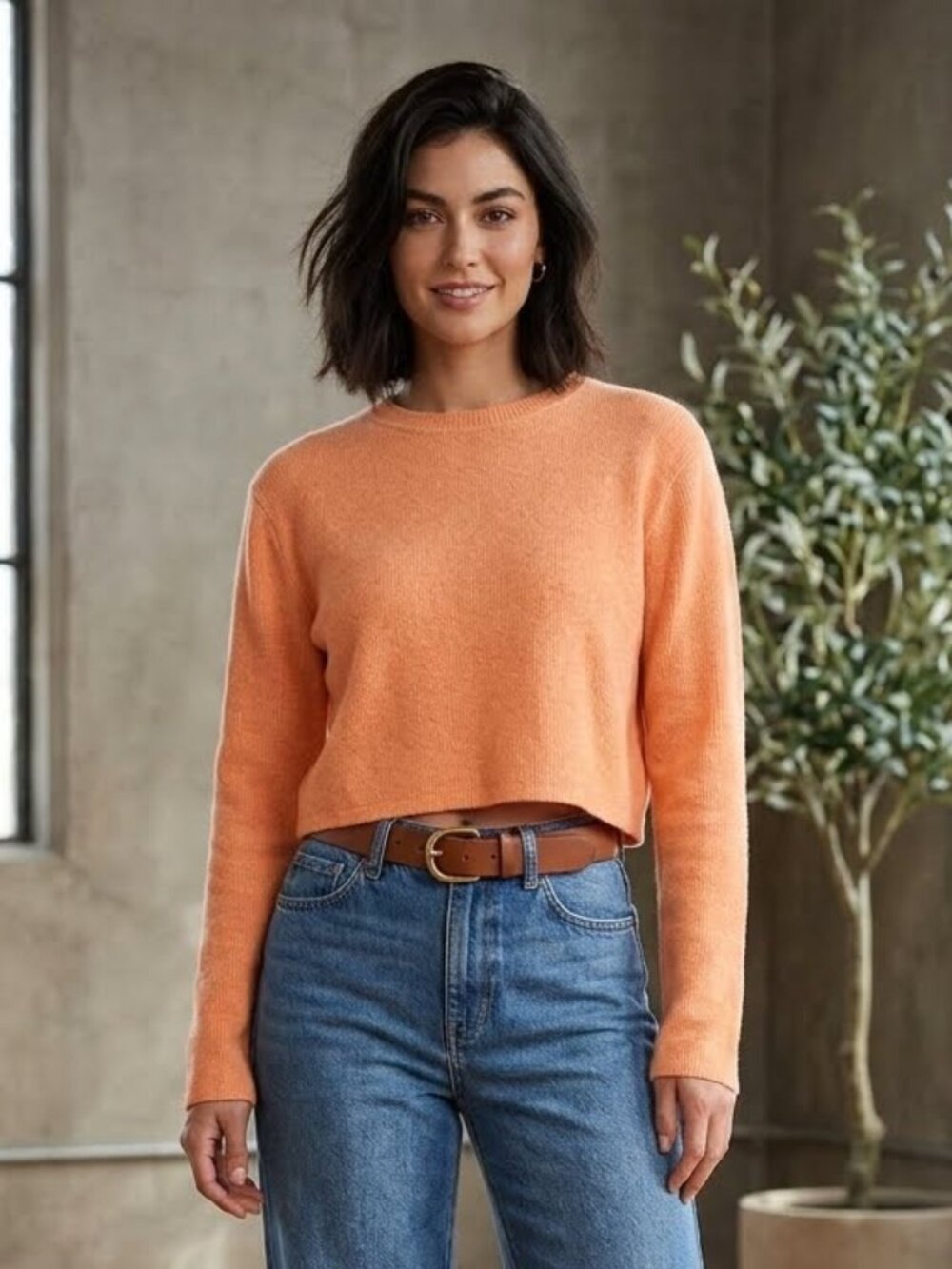 Zara orange crew neck sweater, size M